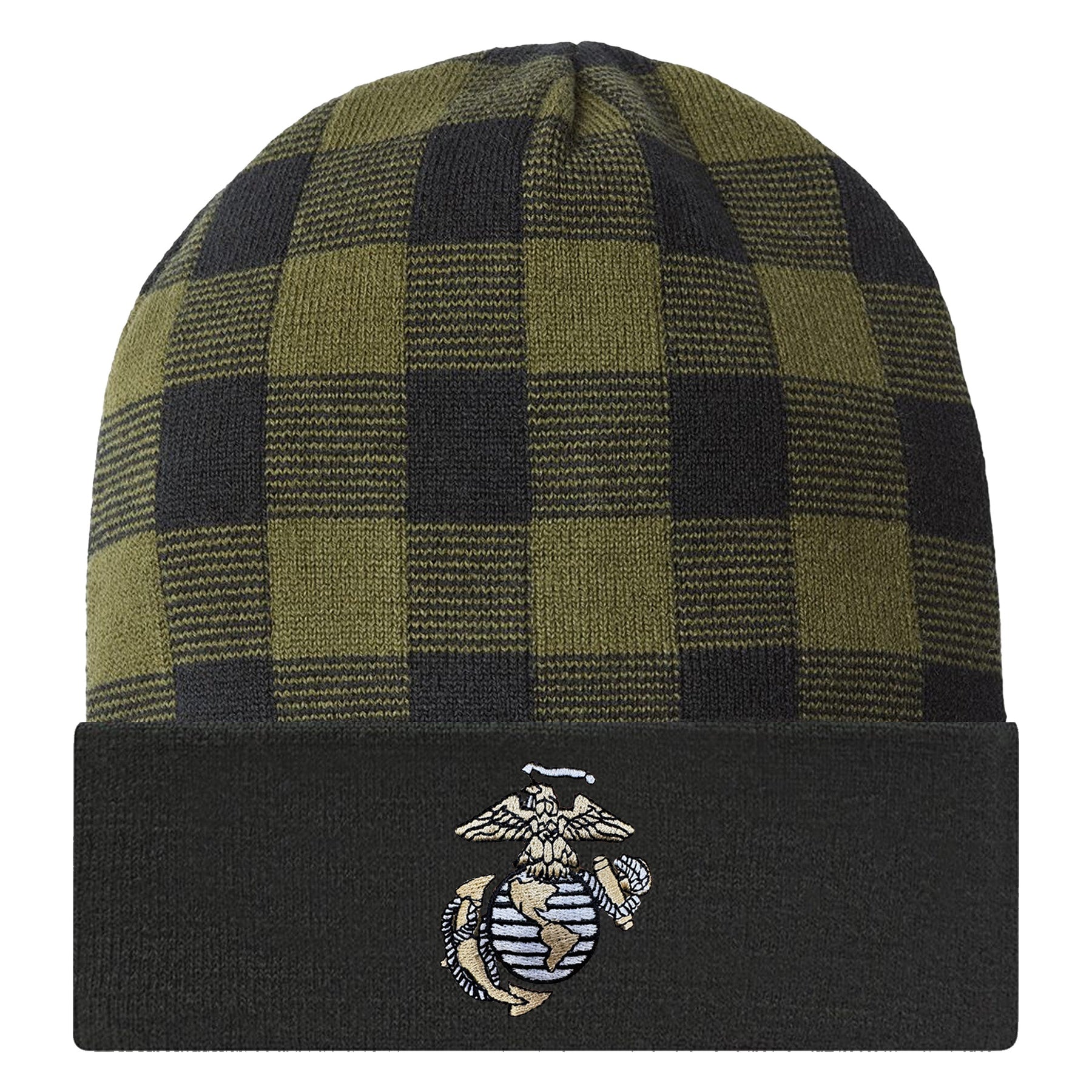 USA Embroidered Eagle , Globe and Anchor Plaid Beanie