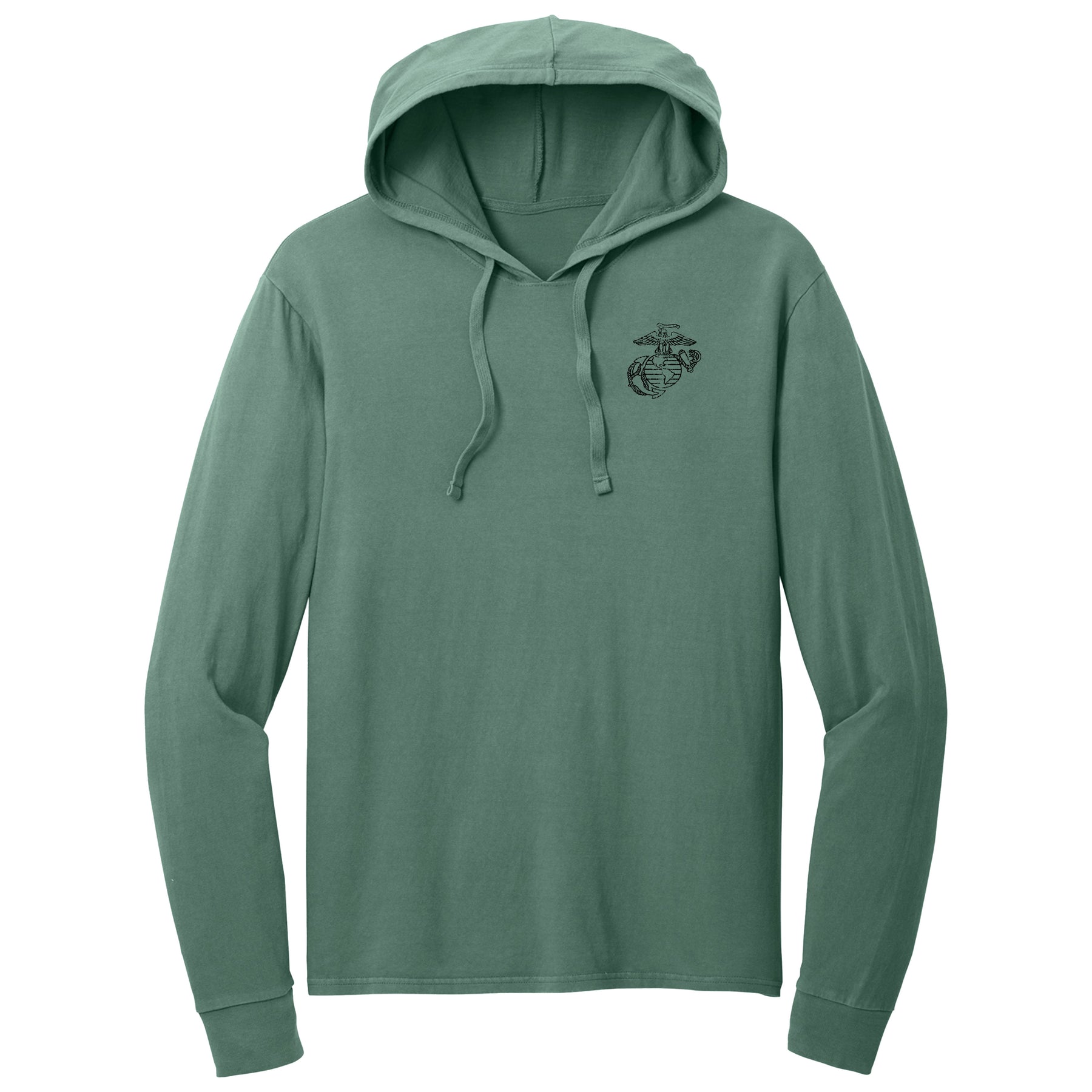 Marines EGA Bleach Washed Hooded Pullover Tee - Cypress Green