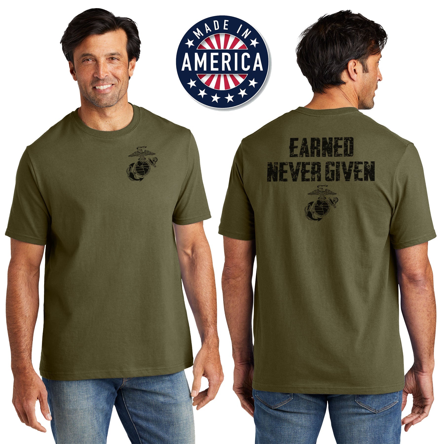 USA Earned Never Given OD Green Tee