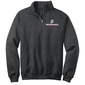 Marines Red Line Screen Printed Quarter-Zip Cadet Collar Sweatshirt (Captain's Special)