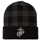 USA Embroidered Eagle , Globe and Anchor Plaid Beanie