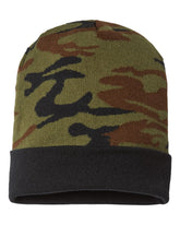 USA-Made Patriotic Cuffed Vintage Woodland Camo Beanie