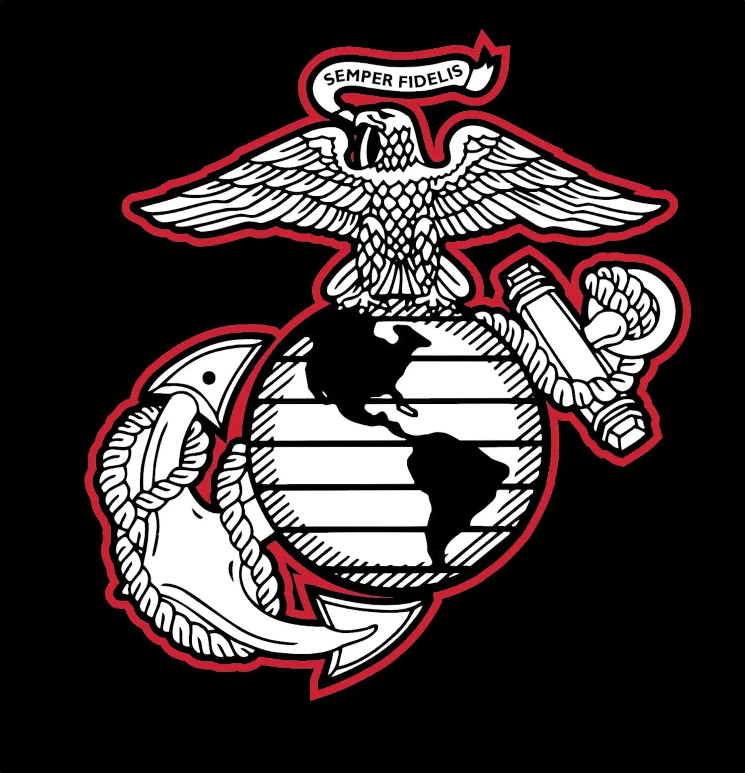 Marines Red & White EGA Chest Seal Long Sleeve Pocket Tee