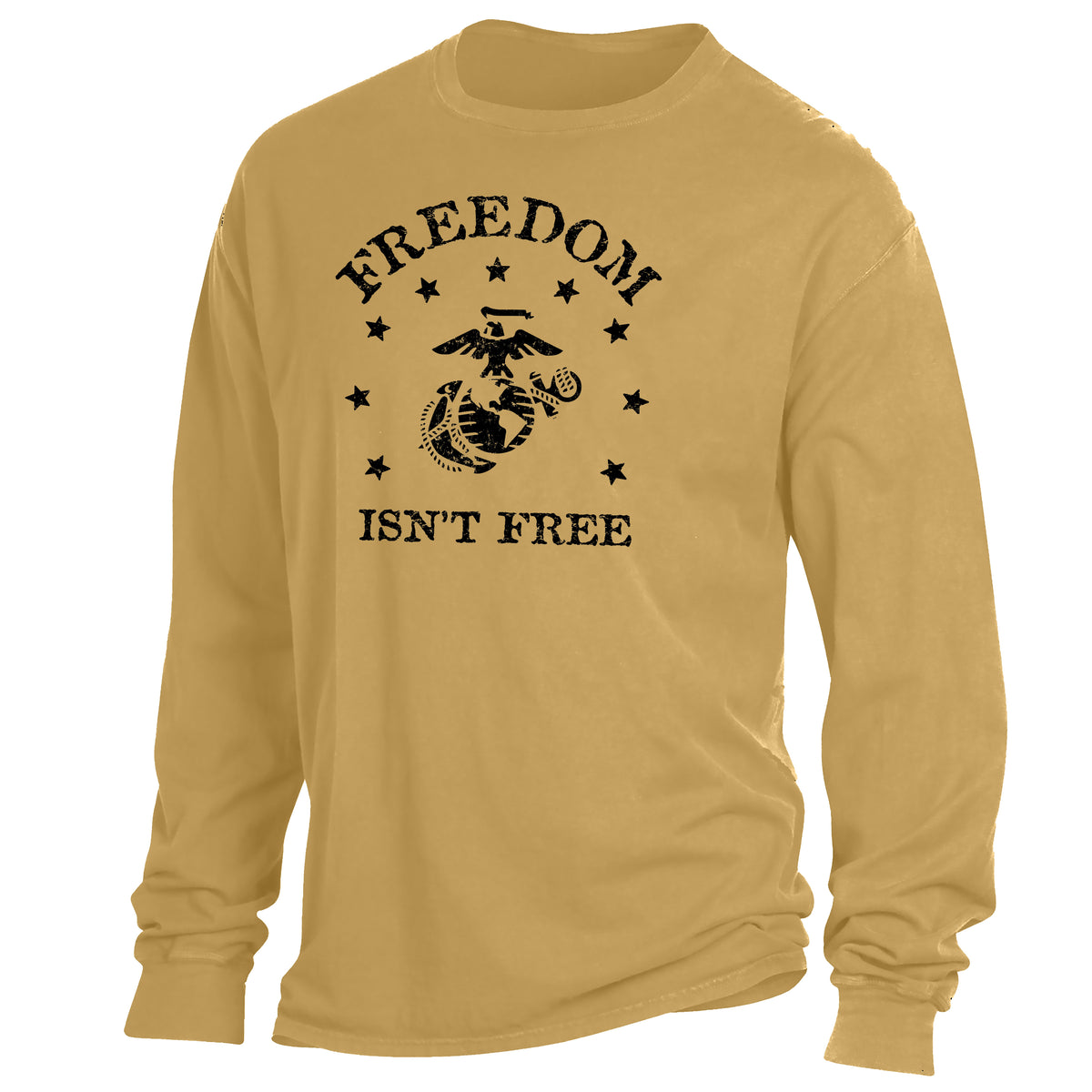 Marines Freedom Isn't Free Comfort Wash Gold Long Sleeve Tee