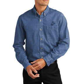 Marines Navy EGA Embroidered Dark Denim Button Up