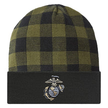 USA Embroidered Eagle , Globe and Anchor Plaid Beanie