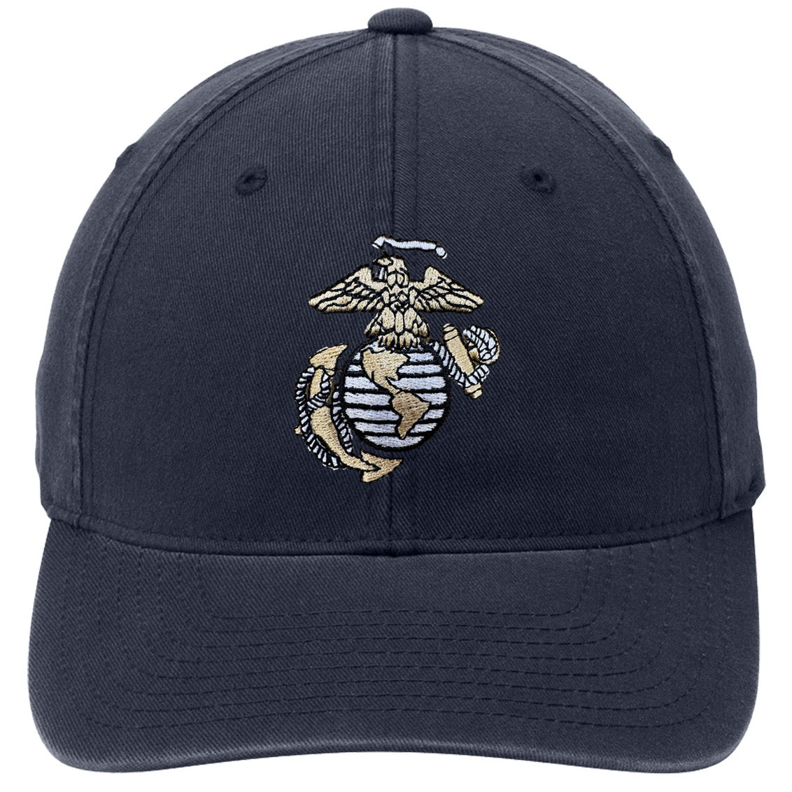 Multi Color EGA Embroidered USMC Light Distressed Navy FlexFit Hat