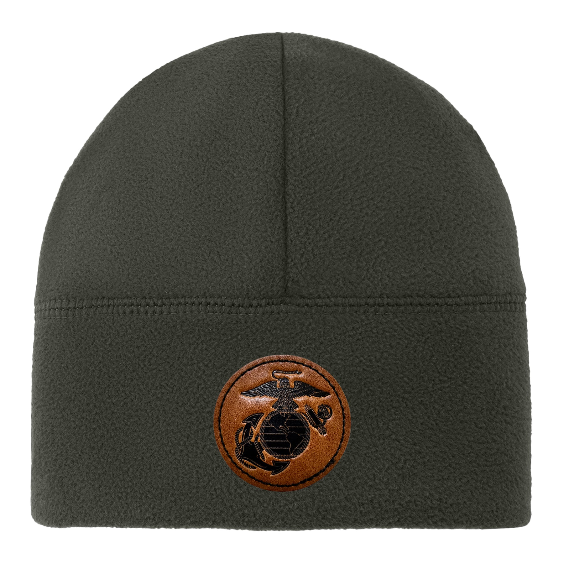 Marines Leather EGA Patch Military Green Fleece Beanie