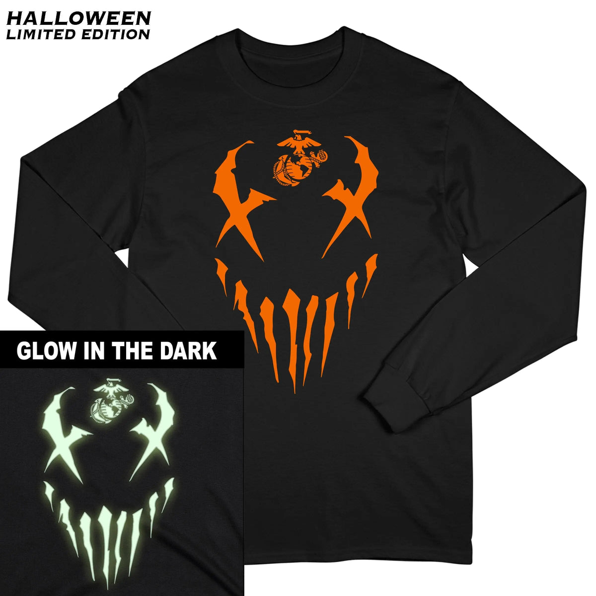 Limited Edition Glow In The Dark Halloween Marines Long Sleeve T-Shirt