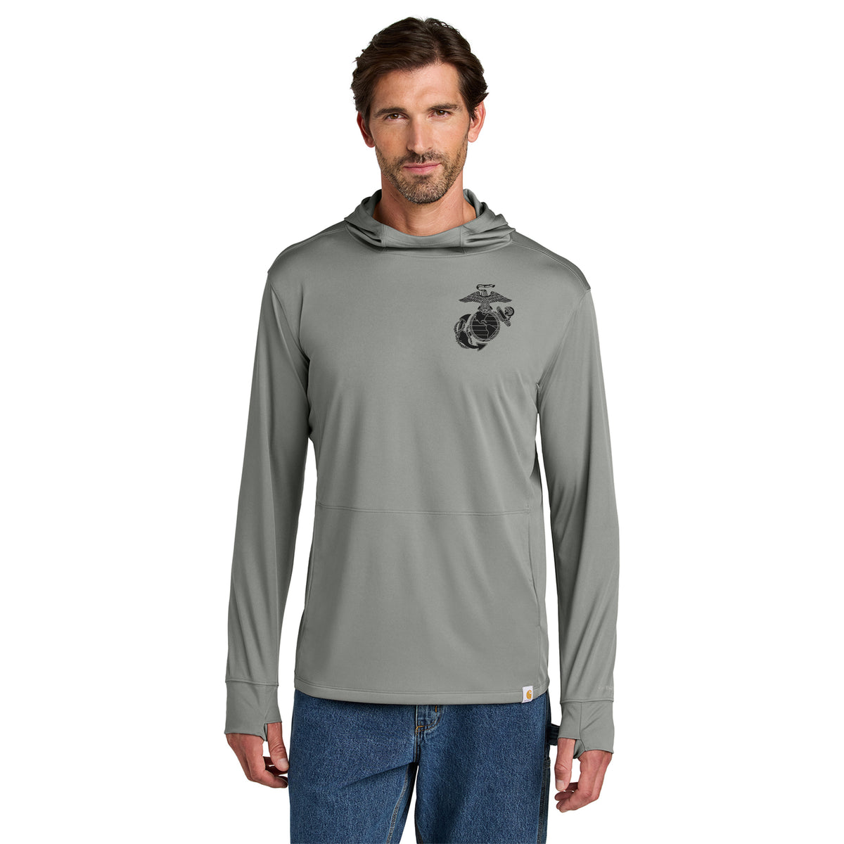 Marines Vintage EGA Carhartt Sun Defender Hooded Long Sleeve T-Shirt