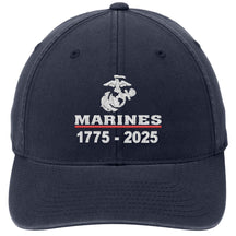 Marines 250 Years Embroidered Light Distressed Navy FlexFit Hat