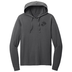 Marines EGA Bleach Washed Hooded Pullover Tee - Charcoal
