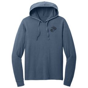 Marines EGA Bleach Washed Hooded Pullover Tee - Denim