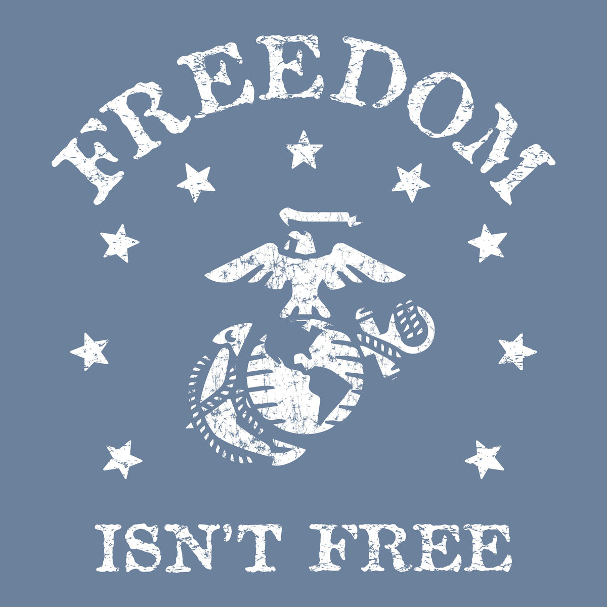 Marines Freedom Isn't Free Comfort Wash Saltwater Blue Long Sleeve Tee