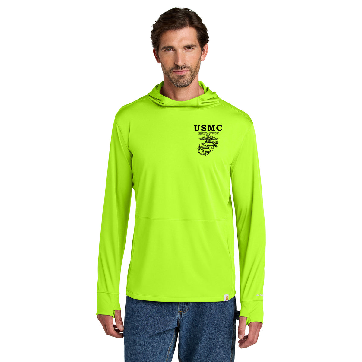 Marines Old School Heritage EGA Carhartt Sun Defender Hooded Long Sleeve T-Shirt