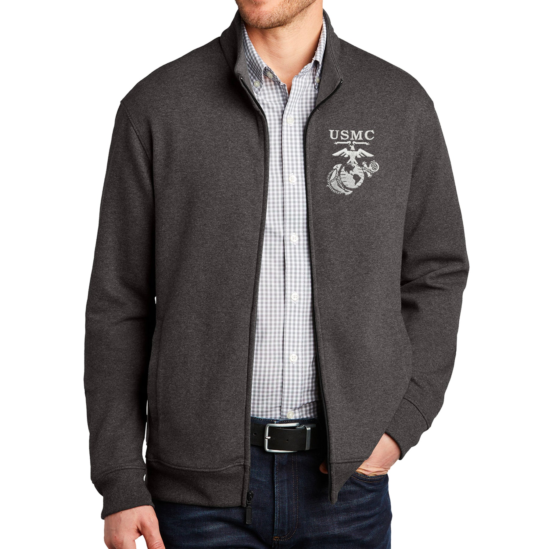 Marines Old School EGA Embroidered Heather Full-Zip Jacket