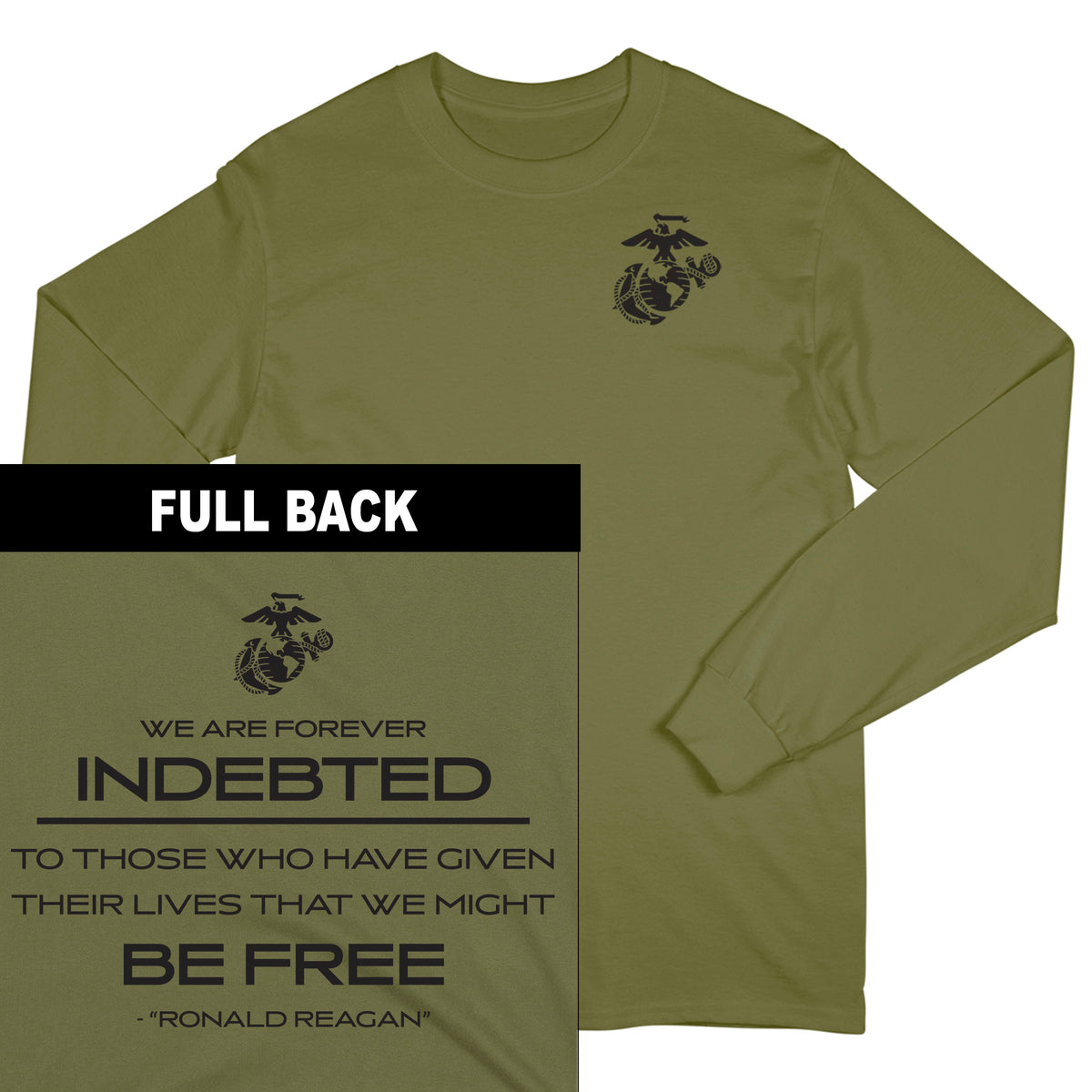 Ronald Reagan Indebted Quote 2-Sided Long Sleeve Tee