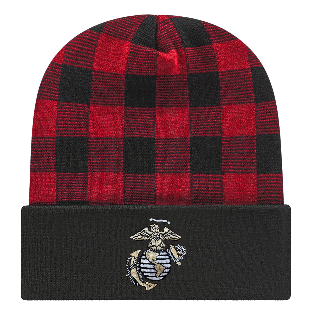 USA Embroidered Eagle , Globe and Anchor Plaid Beanie