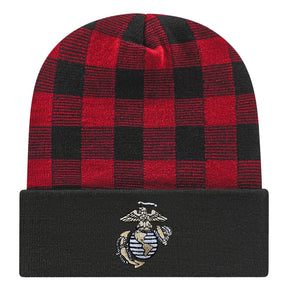 USA Embroidered Eagle , Globe and Anchor Plaid Beanie