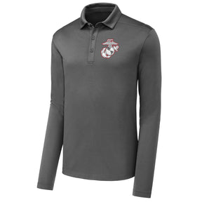 Marines Red & White EGA Long Sleeve Performance Polo