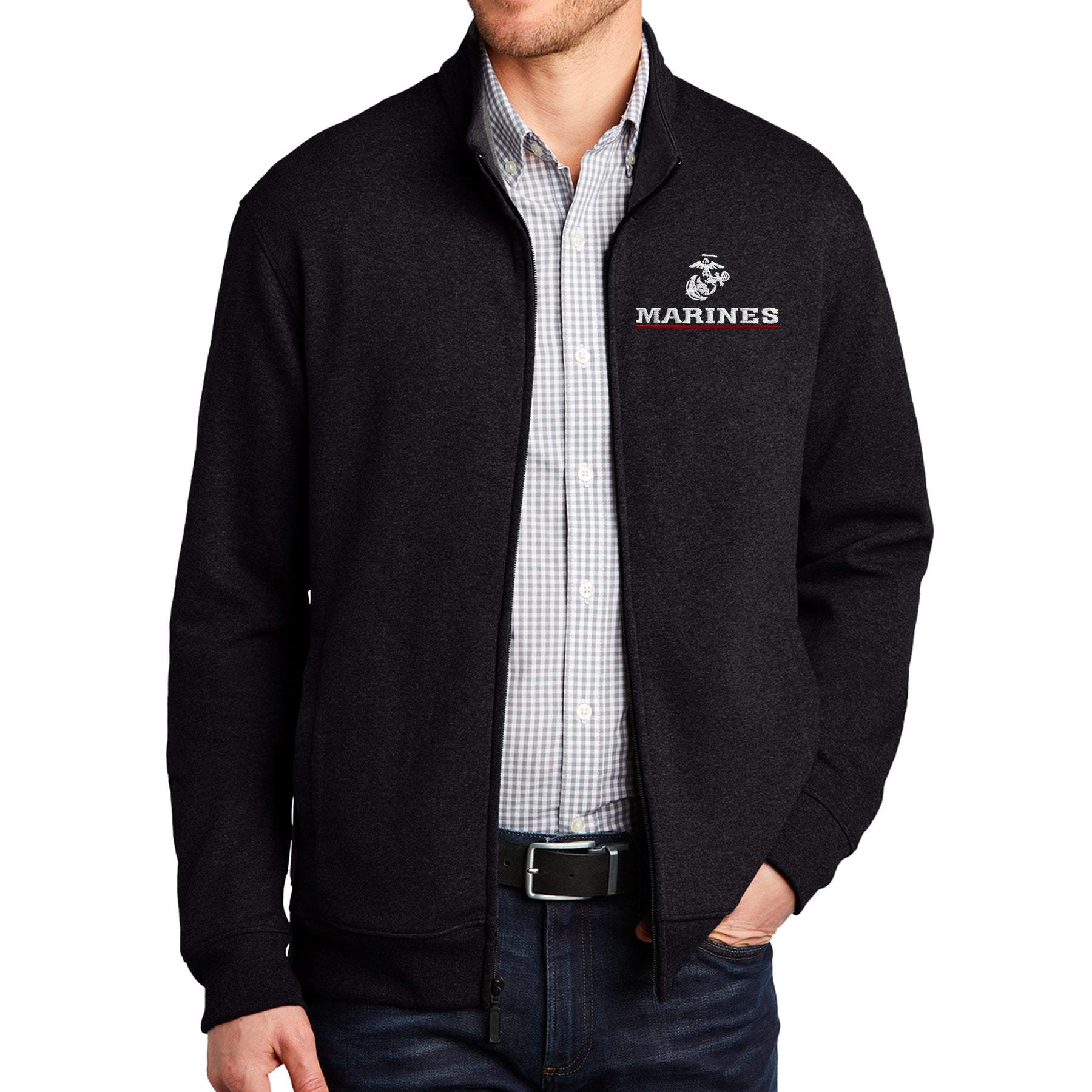 Marines Red Line Embroidered Black/Heather Full-Zip Jacket