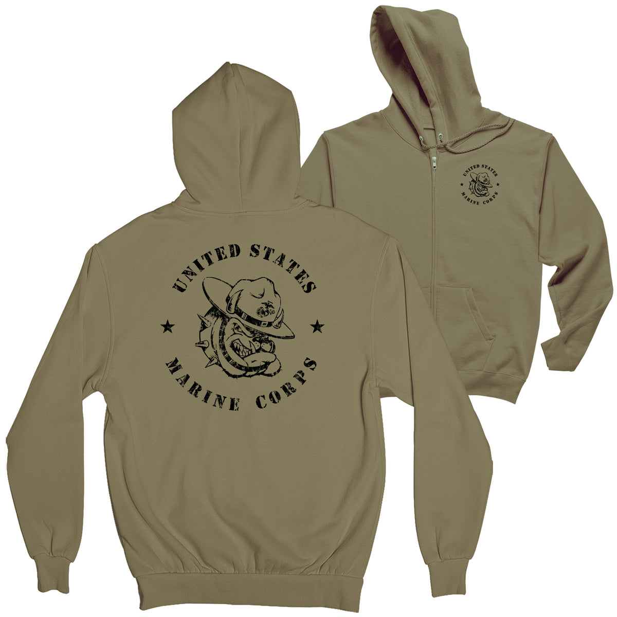 Retro Marines Bulldog 2-Sided Coyote Brown Full Zip