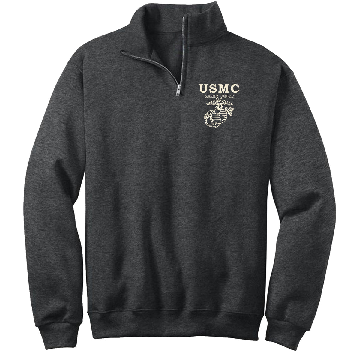 Marines Old School Chest Seal  Printed Quarter-Zip Cadet Collar Sweatshirt (Captain's Special)