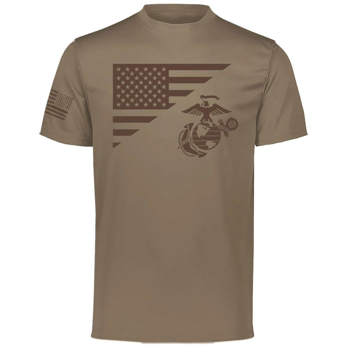 Marines Split Flag & EGA Coyote Performance Tee with Flag Sleeve