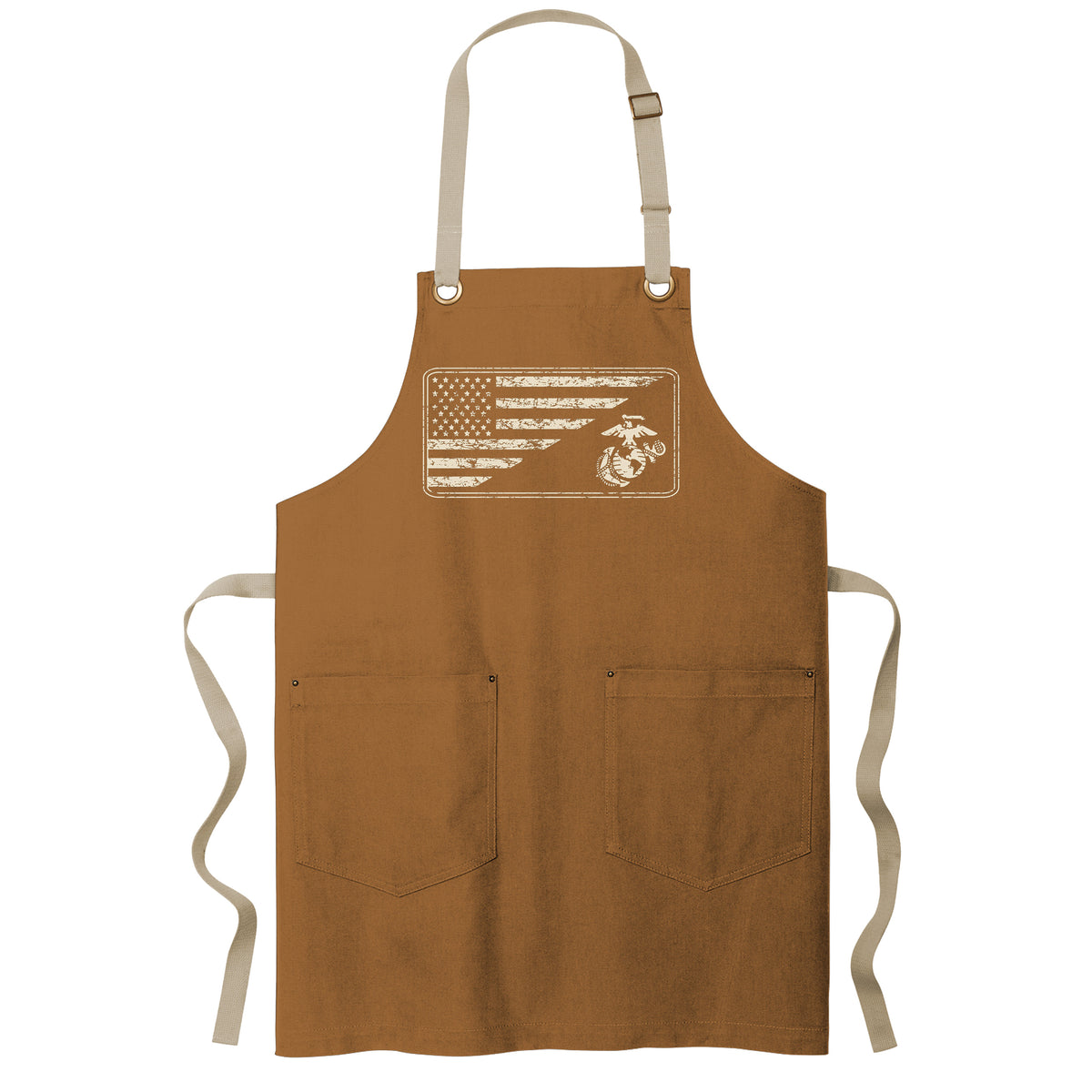 USMC Sand Split Flag & EGA Full-Length Brown Apron