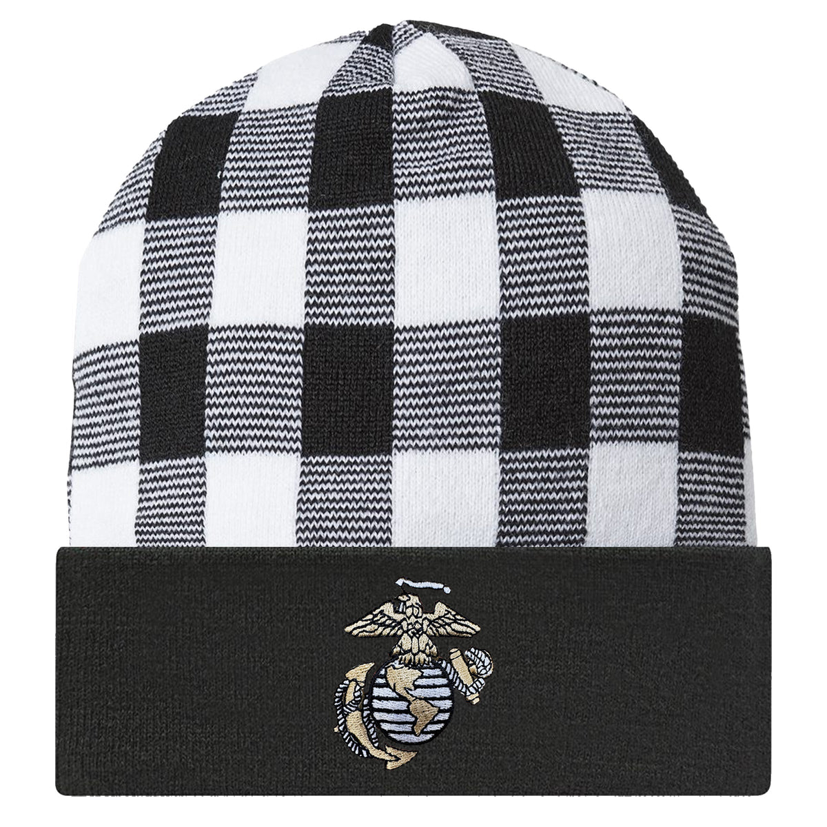 USA Embroidered Eagle , Globe and Anchor Plaid Beanie