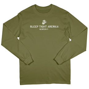 Marines Sleep Tight America Long Sleeve Military Green Tee