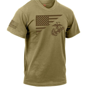 Marines Split Flag T-Shirt with Flag Sleeve Drop-  Coyote Brown - Marine Corps Direct