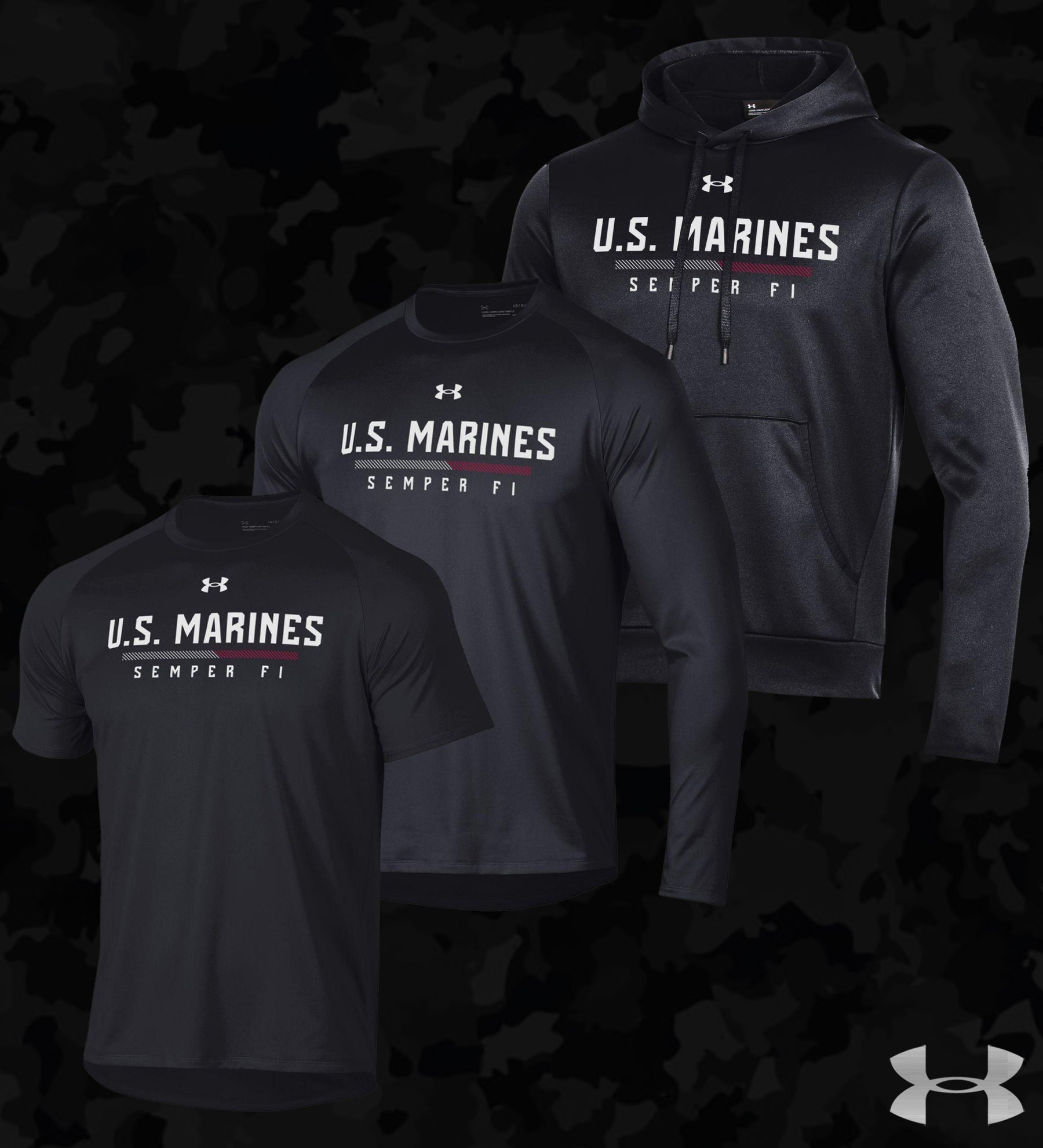 Under Armour Red and White Dash Marines Tech Performance Hoodie
