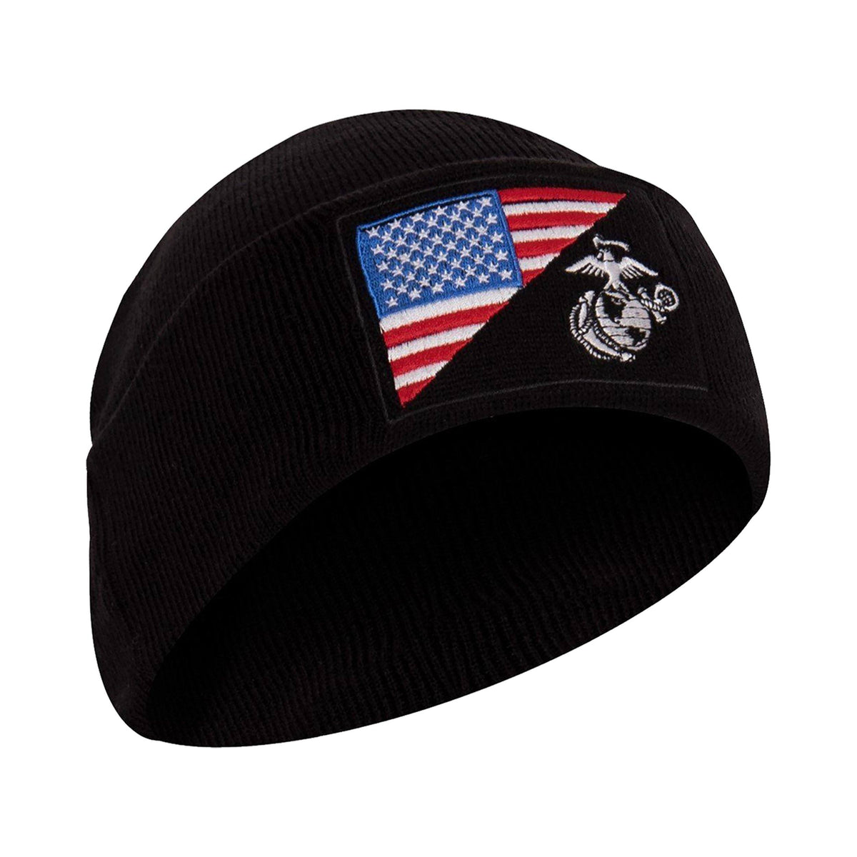 USMC Eagle, Globe and Anchor / US Flag Black Knit Watch Cap
