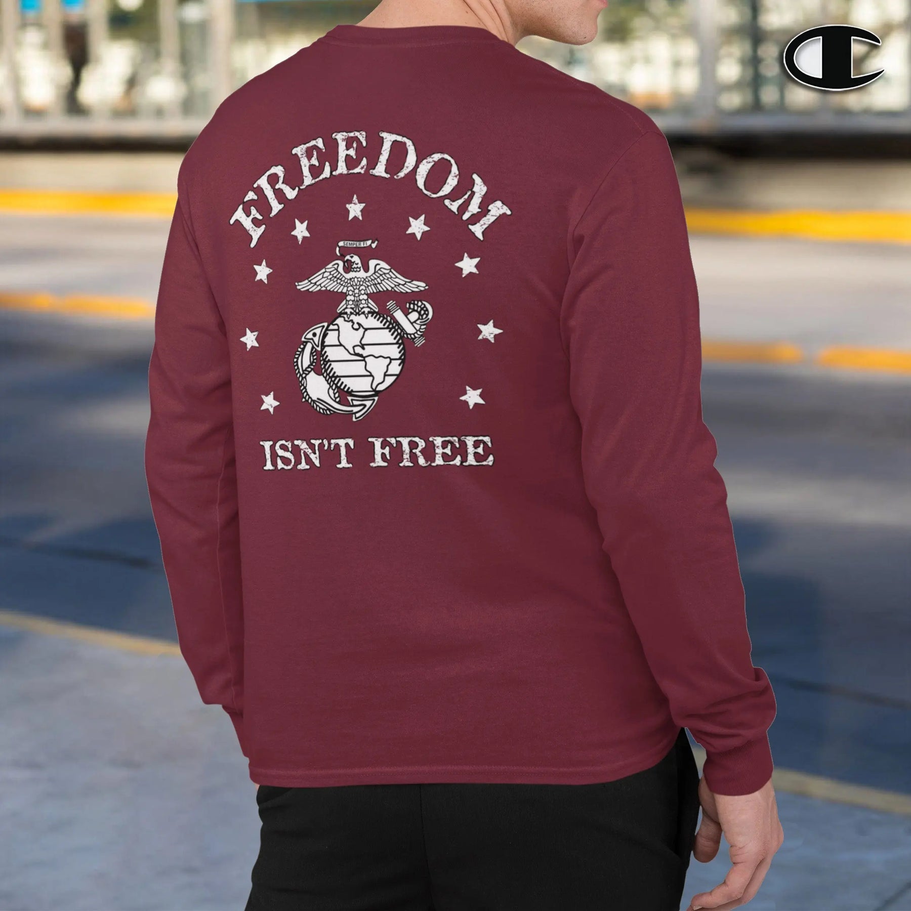 Champion Freedom Isn’t Free Maroon 2-Sided Long Sleeve Tee
