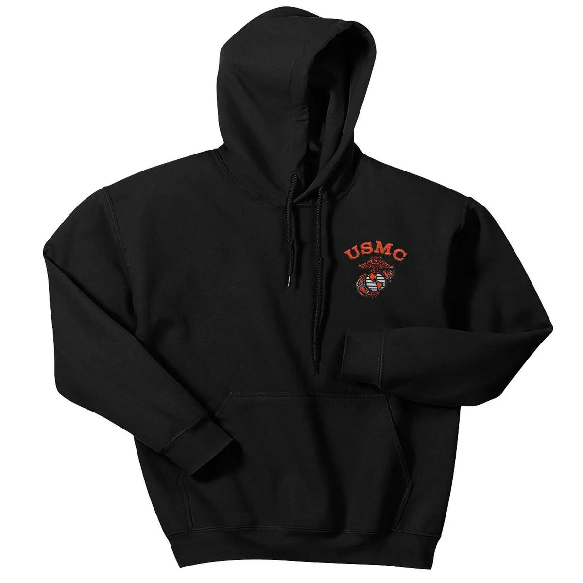 High Velocity Orange USMC Embroidered Black Hooded Sweatshirt - Marine Corps Direct