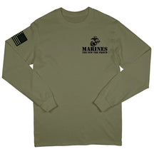 The Few The Proud Black Chest Seal Long Sleeve T-Shirt With Flag Sleeve Drop - Marine Corps Direct