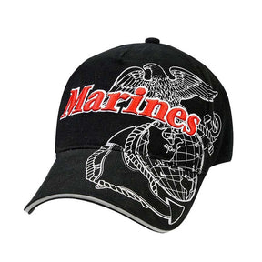Red Marines White Outlined EGA Black USMC Hat - Marine Corps Direct