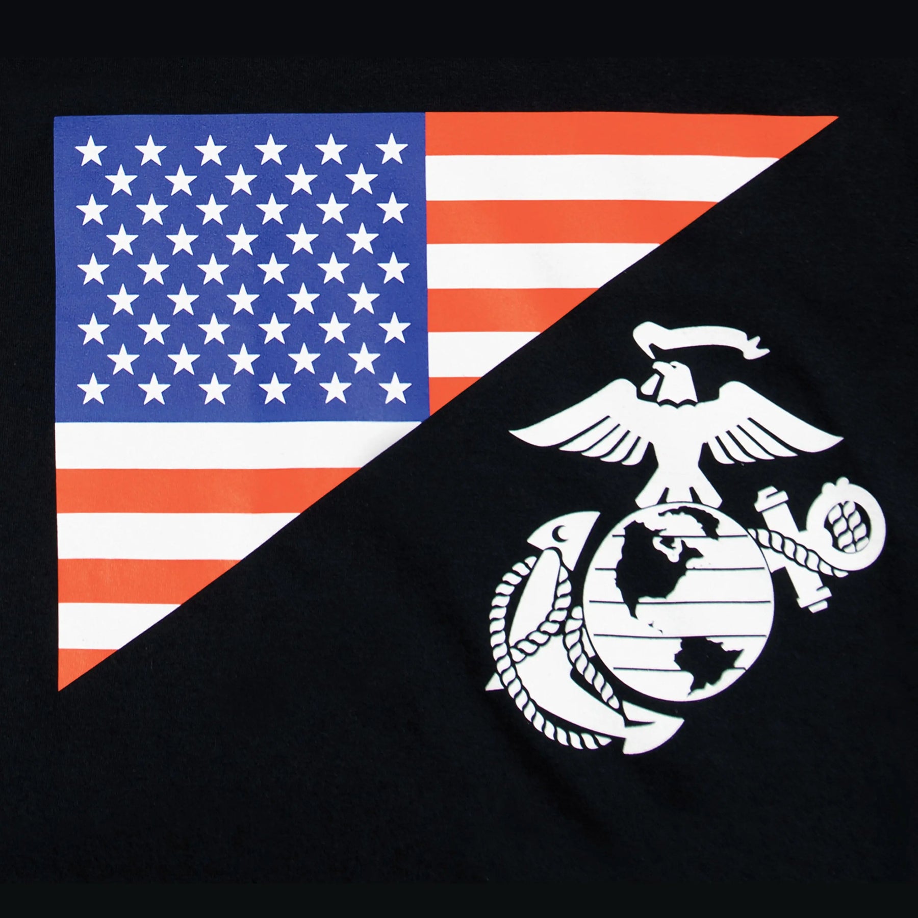 Marines Split Flag & EGA Black Tee with Flag Sleeve