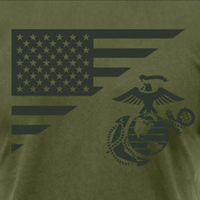 Marines Split Flag & EGA Olive Drab Tee with Flag Sleeve