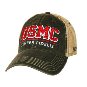 USMC Semper Fidelis Vintage Trucker Black Hat - Marine Corps Direct
