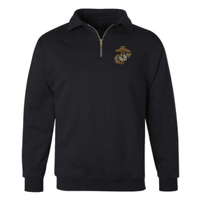 Big EGA Quarter-Zip Cadet Collar Embroidered Sweatshirt - Marine Corps Direct