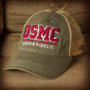 USMC Semper Fidelis Vintage Trucker Soft Grey Hat - Marine Corps Direct