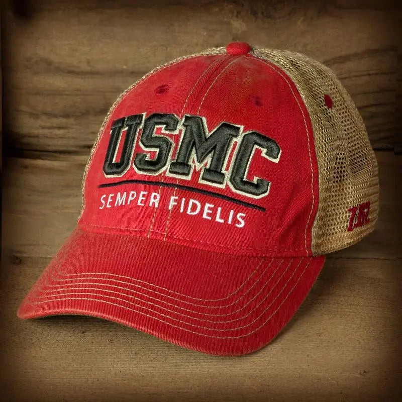 Trucker Semper Direct Corps Red Fidelis Hat USMC Marine |