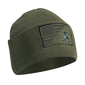 USMC Eagle, Globe & Anchor US Flag Olive Drab Knit Watch Cap