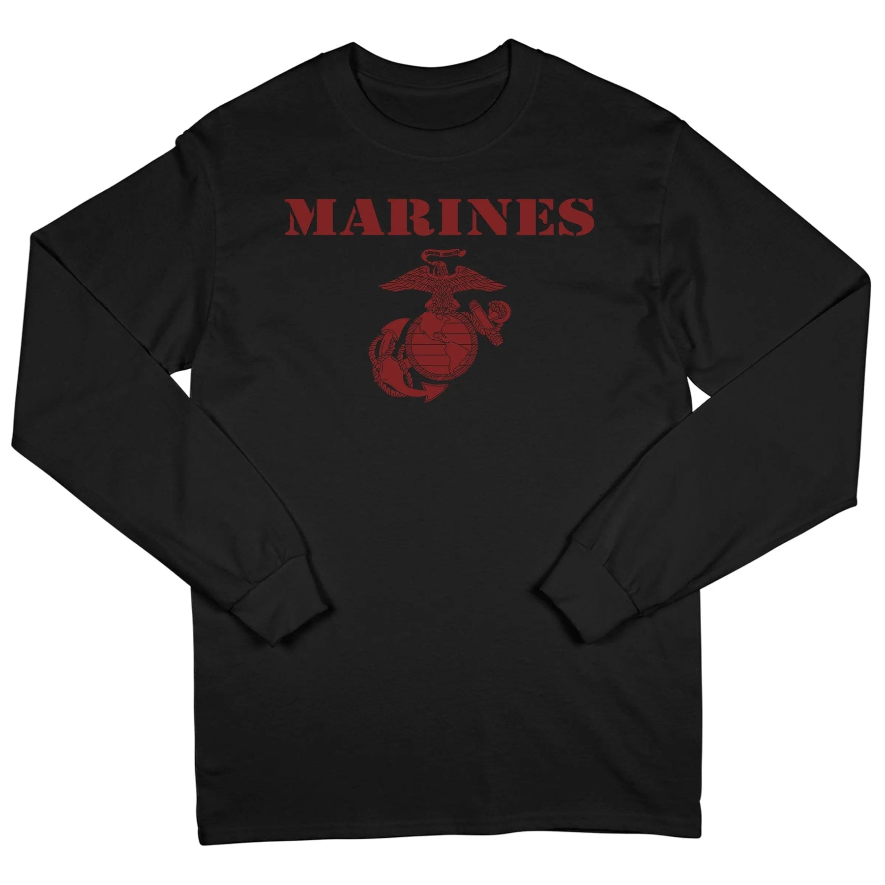 Red on Black Vintage Marines Long Sleeve Tee