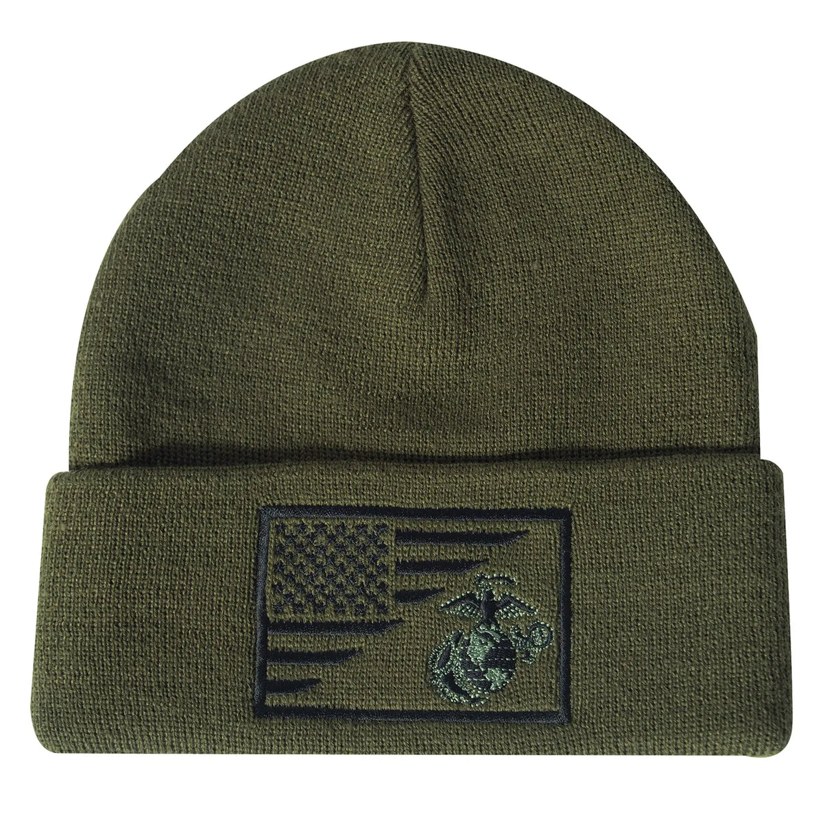 USMC Eagle, Globe & Anchor US Flag Olive Drab Knit Watch Cap